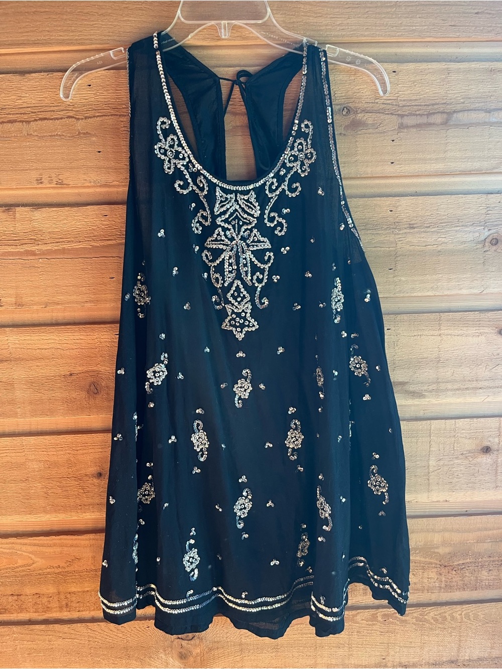 FREE PEOPLE - Black Swing Tank Tunic Dress with Silver Sequin Embellishments